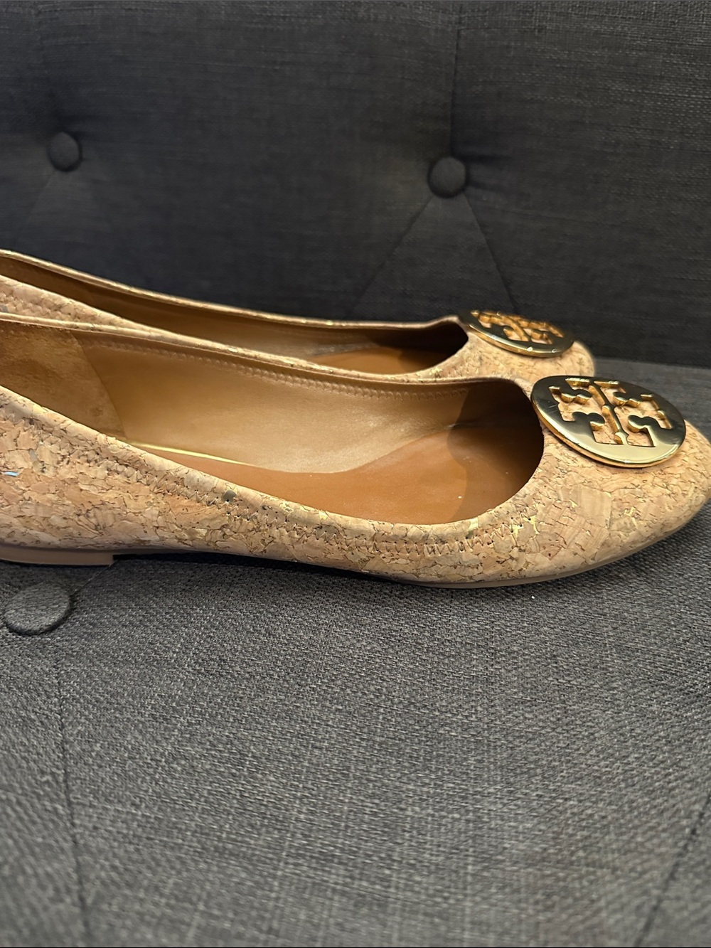 Tory Burch Cork Ballet Flats with Gold Logo - Picture 4 of 5